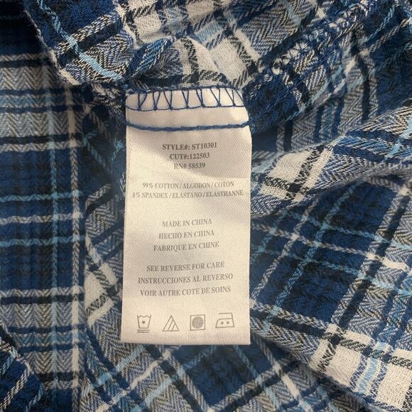 Kut From The Kloth Shirt Womens XXL Blue Plaid Flannel Snap Button Tap Sleeve - Picture 9 of 11